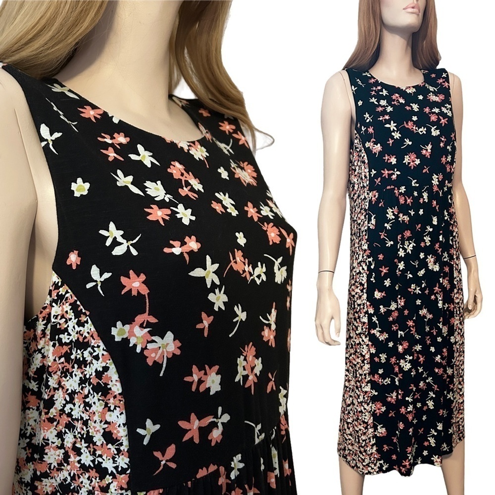 J. Jill Maxi Midi Dress Floral Rayon Patchwork Sleeveless Versatile Pretty